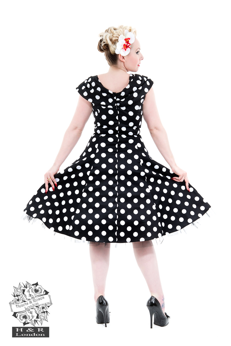 Black White Large Polka Dot Off Shoulder Dress